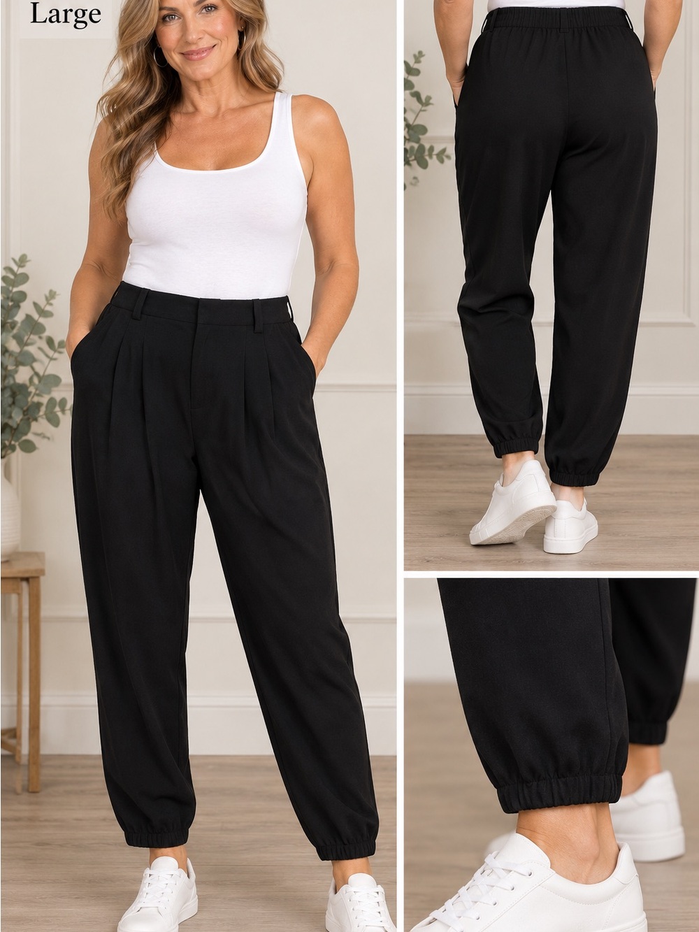 HALARA Black Pleated Jogger Pants for Women